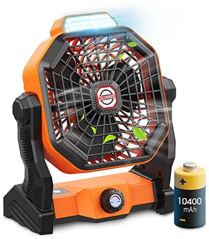 dovecina Desk Fans Table Cooling Quiet, 10400mAh 9 Inch Rechargeable Outdoor USB Fan Camping with Hook&Led Light, 270°Rotation Portable for Bedroom, Table, Home, Office, Tent, Travel (orange) (X20)