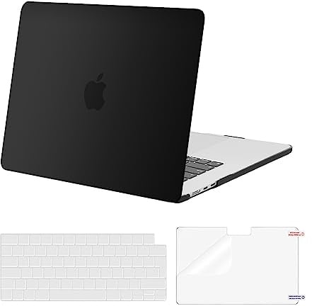 MOSISO Kompatibel mit MacBook Air 15 Zoll Hülle M5 M4 M3 M2 2026 2025-2023 | Ultradünne, Seidige Haut Hartschale A3448 A3241 A3114 A2941&Tastaturschutz&Displayschutz, Schwarz