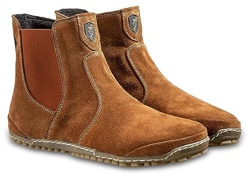Magical Shoes Chelsea Boots Barfußschuhe gefüttert für Damen, Halbstiefe leicht, flexibel, Stiefeletten aus Leder, Lederschuhe, Stiefel mit Reissverschluss, Gr. 40, Cognac, Lupino