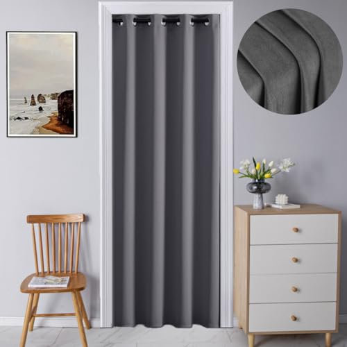 F-CHU Grauer Samt-Türvorhang für Schranktür, Vorhang für Türen, Privatsphäre, Akkordeontüren, Raumteiler, Vorhänge, 1 Paneel, 119,4 x 200,7 cm (ohne Rom-Stange, Teleskopstange) Grau