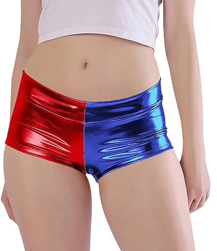 Disfraz Harley Niña y Mujer, Pantalón Quinn Alequina Azul Rojo para Niña y Mujer Adulta para Halloween y Carnaval Culotte rojo y azul