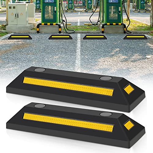 Ansobea 54x15x10cm Gummi Radstopper, Parkplatzbegrenzung, Parkplatzsperre mit Gelb Reflektierende Streifen, Parkstopper mit Dehnschraube, Parkplatzsperren für Parkplätze Garage Parkhäuser (2 Stück)