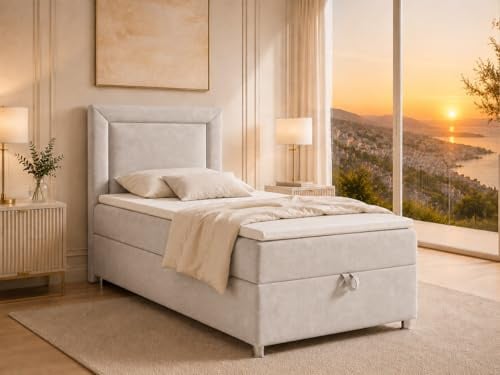 Best For Home Trinity K3 EinzelBett | Boxspringbett90x200 mit Bonell Federkernmatratze 90x200 | Bett mit Matratze | Bett mit Stauraum | Lieferung an die Bordsteinkante