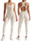 RXRXCOCO Gerippte Ärmellos Jumpsuits Damen Lang Eng Tank Rückenfreie Padded Einteiler Bauchweg Sport Yoga Overall Romper Aprikose S