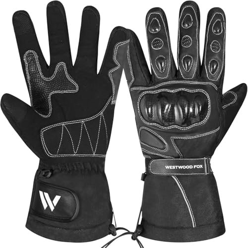 WESTWOOD FOX Motorradhandschuhe für Männer und Frauen, Leder Touchscreen Wasserdicht Warme Winter Motorradhandschuhe für Racing, Reiten, ATV, UTV und Outdoor Aktivitäten (SCHWARZ, M)