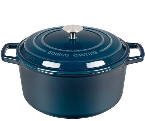 EDGING CASTING Cocotte ronde en fonte émaillée avec couvercle - 6 litres - Bleu