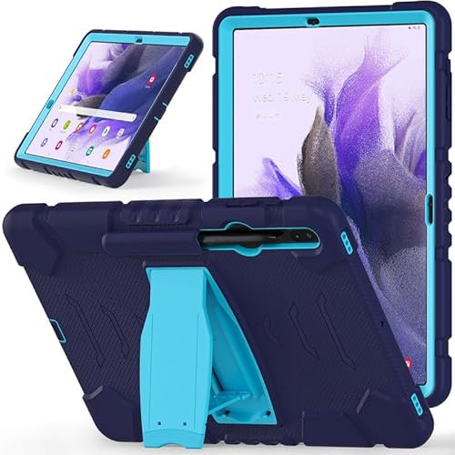 Funda resistente a prueba de golpes para Samsung Galaxy Tab de 12.4 pulgadas S7+/S8 Plus/S7 FE T970/X800/T730 con soporte, color azul marino