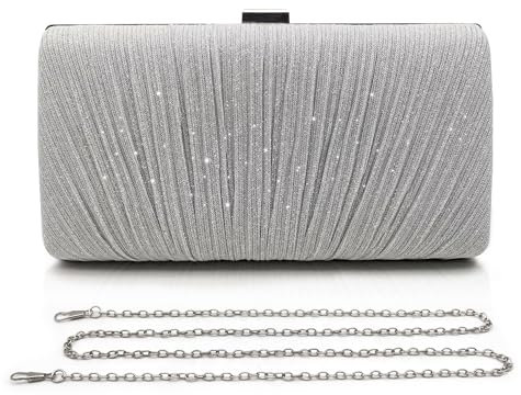 Pahajim Pochette Donna Elegante Brillantinata Borse Clutch Glitter Sposa Borsa con Catena Paillettes Borsetta Tracolla per Balli, Feste, Matrimonio, Cerimonia (Argento)