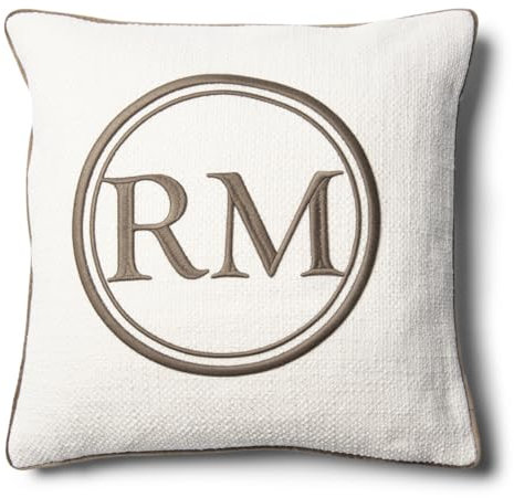 Riviera Maison Kissenbezug 50x50 Beige mit Braun RM-Logo, dekoratives Kissen quadratisch - RM Jackson Pillow Cover - (LxB) 50x50