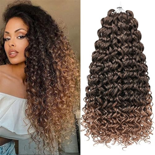 Mscat GoGo Curl au Crochet cheveux 18 pouces bouclés au Crochet cheveux,8 Packs Ocean Wave au Crochet cheveux Ombre Beach Curl vague d’eau torsion profonde au Crochet Extensions de cheveux