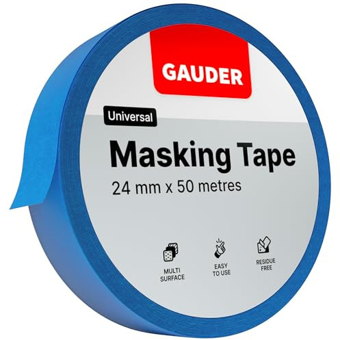 GAUDER Malerkrepp für präzise Farbkanten - Profi-Kreppband für Malerarbeiten - Malerband & Abdeckband blau - Abklebeband aus Washi-Papier (1 Rolle - 24 mm x 50 m)
