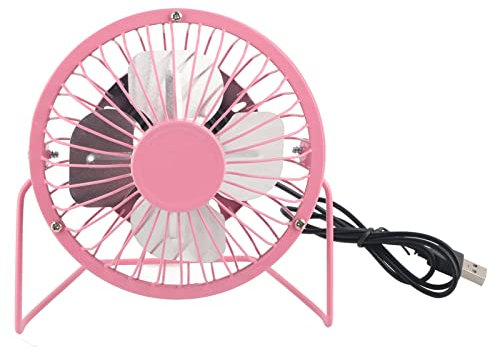 Kelepu USB-Tischventilator, 1 Stück, Aluminiumflügel, 360° drehbar, geräuschlos, Mini-Ventilator, USB-Aufladung, tragbarer Desktop-Eisen-Bastelventilator für den Schreibtisch im (Rosa)