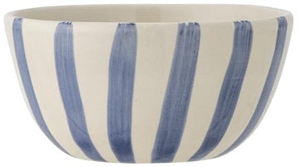 Creative Collection Begonia Schale in Blau aus Steingut handbemalt mit Streifenmuster, spülmaschinen-, mikrowellen- und backofengeeignet, 500 ml, Durchmesser: 14 cm, Höhe: 7 cm, 82060956