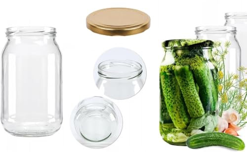 MIKONI 48 Stück Einweckgläser 900 ml mit Twist-Off-Deckel Gold Einmachglas Schraubglas Konservengläser Einmachgläser Vorratsgläser Schraubdeckel (48 Stück)