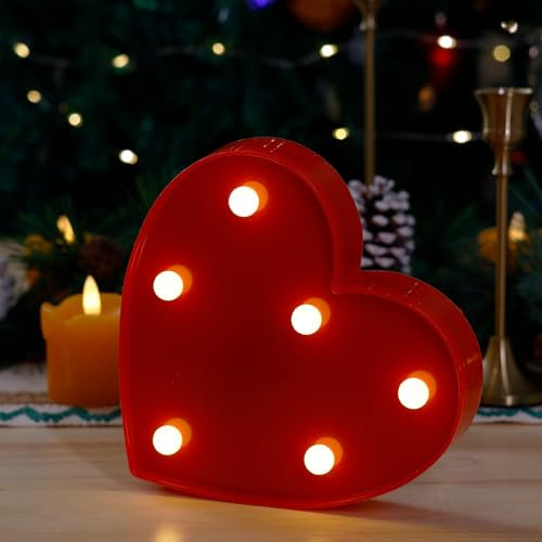 TEHIBIEN LED Light Up Marquee Letters, Battery Powered Decorative LED Letter Lights, Alphabet Light Up Letters for Wedding Birthday Party,Holiday Lamp or Home Bar Decoration (Red Heart)