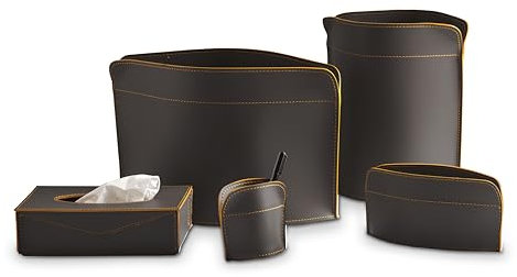 LIMAC Design Giacomo, Büromöbel aus Leder, Schreibtisch-Set für Arbeit und Studium, Produkt Design®, dunkelbraun, gelb