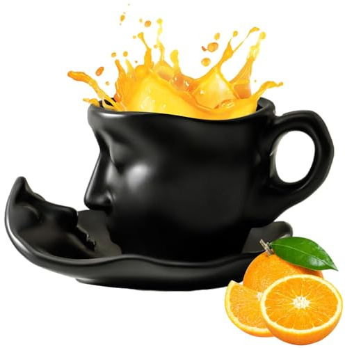 Kiss Coffee Cup with Saucer and Spoon, Unique Man Face Cup, Tea Cup and Saucer Set, Kissing Mug Set, Ceramic Cups with Saucer, 100 ml