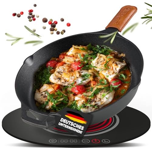 BBQ Ben Gusseisenpfanne Induktion [Feuerfest] Cast Iron Pan - leckere Röstaromen & knusprige Kruste, Grillpfanne Gusseisen, Eisenpfanne, Ofenfeste Pfanne, Antihaft-Bratpfanne, Gusspfanne Grill (26 cm)