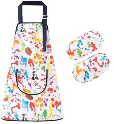 Goiern Delantal para niños de 6 a 12 años con bolsillos, delantal de pintura para escuela, impermeable para manualidades, pintura, hornear, cocinar, niñas y niños (A), multicolor, L
