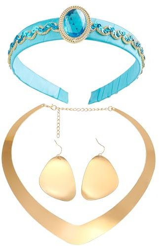 Horolam 3PCS arabische Prinzessin Kostüm Zubehör, arabische Prinzessin Zubehör Set mit Prinzessin Stirnband Gold Chunky Choker Halskette und Ohrringe für Frauen Mädchen für Halloween Cosplay (grün)