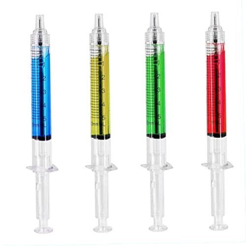 Spritze Kugelschreiber 4 Farbe Tinte Blue Bulk Neuheit Blood Fun Geschenk Neuheit Blutspritzen Kugelschreiber -Stift -Injektionstifte für Krankenschwesterkostüme - 4 Farbstallpoint Pen