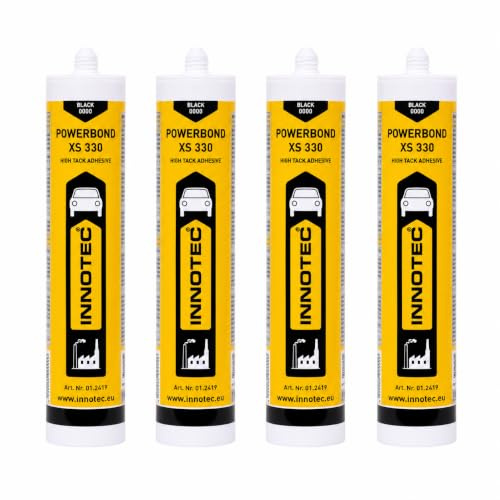 4 Stück Innotec Powerbond Schwarz - Premium Montagekleber - Kleben statt Bohren Wasserresistent - Kraftkleber für innen & außen - hohe Anfangshaftung universell einsetzbarer Baukleber - Kleber XS 330