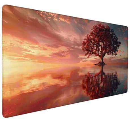 Tapis de Souris Gamer, Extra Large Tapis Souris d'ordinateur Pad Tapis de Bureau Surface Lisse et Base en Caoutchouc Anti-dérapant Soft Cloth Tapis de Souris, Mouse Pad 600x300mm (Rose, Arbre) I-7