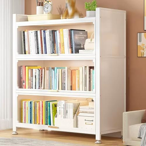 GLMGBP Freistehender Unterschrank mit 2–3 Ebenen, durchsichtiger Wohnzimmer-Display-Organizer, mit Türen aus gehärtetem Glas, Klapptür-Design, Stahlrahmen, Starke Tragfähigkeit (Farbe: Weiß, Größe