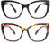 SKYWAY 2er-Pack Übergröße Lesebrille Damen, Groß Mode Quadratische Cat Eye Computerleser Blaulichtfilter Brille mit Sehstärke (Schwarz/Schildpatt,1.5)