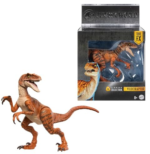 Mattel Jurassic World Hammond Collection Dinosaur Action Figure Toy, Atrociraptor Tiger, Premium Movie Design Glass Eyes & 13 Points Articulation, JDJ09