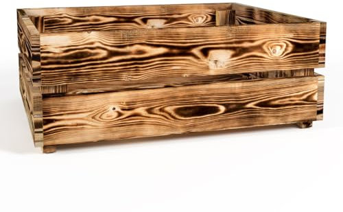 Lermowood Holzkisten Box0521 50 x 40 x 19cm Geflammt | Dekokisten aus Holz Massive Holzkiste Regalkiste Weinkiste