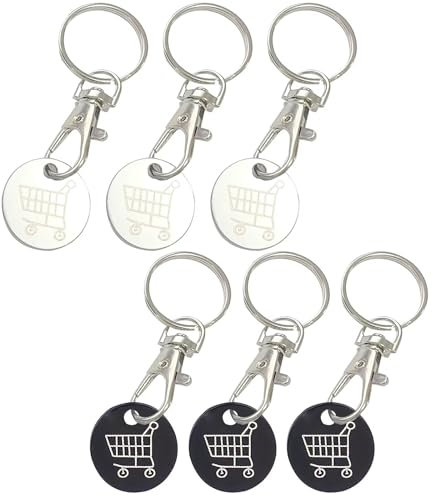 WOLMIK 6 Stück Einkaufswagenchips, Schlüsselanhänger aus Metall mit Einkaufswagenchip, Einkaufswagenlöser Edelstahl, Abnehmbarer Einkaufschip, für Alle Einkaufswagen, Geschenk für Männer und Frauen