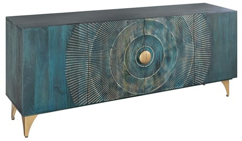 Sideboard GOLDEN SUNSET - 180cm - gold türkis - Mangoholz mit Stauraum | Soft Close, handgefertigtes Unikat, montiert geliefert, großzügige Ausführung, modernes Design