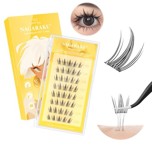 NAGARAKU Pestañas Autoadhesivas 40 Racimos DIY Pestañas Adhesivas Un Paso Presionando Sin Pegamento Ni Removedor Reutilizables Pre-pegado Eyelash Aspecto Natural Corona De Reina (0,07mm C 11-12-13mm)