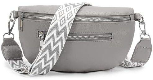 Umhängetasche Damen Klein, Bauchtasche Damen Leder Grau, Crossbody Bag Damen Stylisch Gürteltasche Umhängetaschen Damen Bauchtasche Tasche Mit Breiter Gurt (Grau)