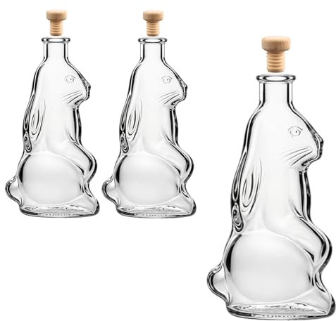 gouveo 3er Set Glasflasche 200 ml Osterhase mit Korken (HGK) - Osterflasche in Hasen-Form - Korkenflasche für Ostern zum Befüllen und Verschenken (OHF200HGK)