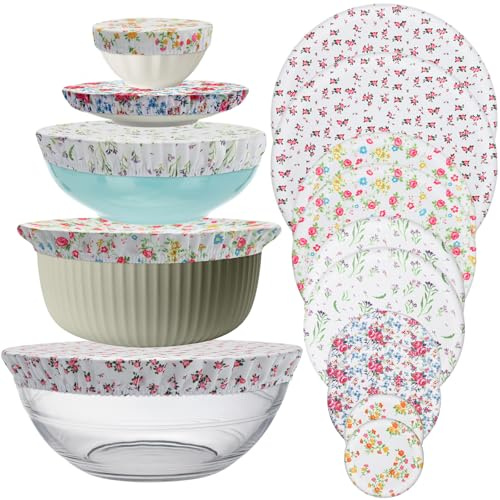 Wusboo Stoff Elastisch Abdeckhauben für Lebensmittel, 10 Abdeckhauben Lebensmittel Wiederverwendbare mit Gummizug, Lebensmittelechte Bedruckte Hüllen zum Abdecken von Schüsseln,Töpfen, Glasbehältern