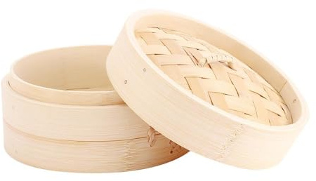 Chinesischer Bambus-Dampfgarer mit Deckel, 10/15/20 cm, kleiner Bambus-Dampfkorb, Teigtaschen-Dampfkorb, chinesischer Dampfgarer für Gemüse, Meeresfrüchte (15 cm)