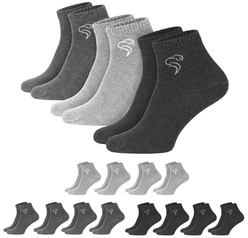12 Paar Quarter Sneaker Socken für Damen & Herren - Sportsocken aus atmungsaktiver Baumwolle - Ideal für Alltag, Sport & Freizeit - Anthrazit/Grau/Hellgrau - 39/42