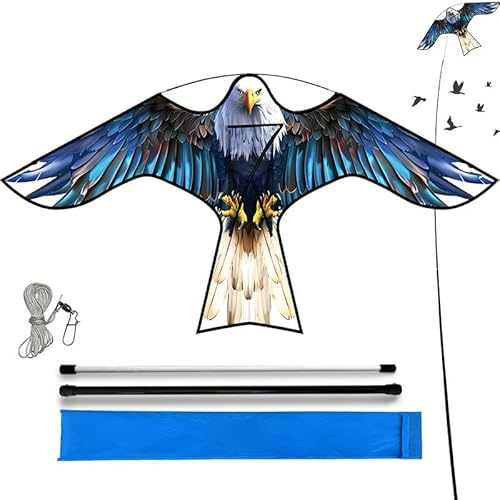 Touch the sky Blue Bird Hawk Drachen mit 4 m Teleskopstange für Garten, Bauernhof und Feld zur Vogelkontrolle und zum Schutz der Ernte, exquisite Stoffe und einzigartiges Strukturdesign, einfach zu