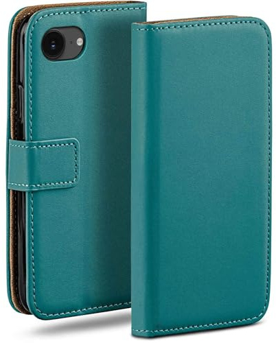 moex für iPhone 16e Hülle mit Kartenfach, Handyhülle klappbar 360 Grad Schutzhülle, PU Leder Handytasche iPhone 16e Klapphülle Flip Case, Petrol