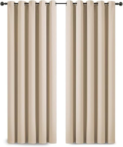 Hafaa Blackout Eyelet Curtains Cream 66x84 Inch Curtains for Living Room Door Energy Efficient Curtain Thermal Insulated 2 Panels with 2 Tie Backs