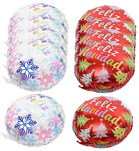 Yardwe 10 Piezas Paquete de Globos Decorativos de Navidad Español Adornos para Fiestas Navideñas Globos de Aluminio con de Árbol y para Decoración de Navidad y Fotografía