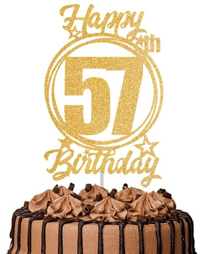 1Pc Happy 57th Birthday Cake Topper – Gold Glitter “Cheers to 57 Years” Decoration | 57 & Fabulous Cake Topper for Women Men | Birthday Party or Anniversary Cake Decor Supplies