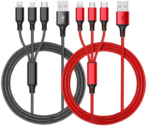 Multi Cable de Carga [1.2M], 3 en 1 Multi USB Cargador Nylon Cable Múltiples USB Cargador Carga Rápida con Micro USB Tipo C iP para iPhone Samsung Galaxy Huawei Huawei Kindle LG