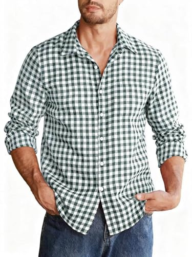 Halfword Chemise à carreaux pour homme à manches longues - Trachtenhemden - Oktoberfest - Chemise à carreaux en coton - Pour les loisirs - Respirante pour hommes, vert foncé, L
