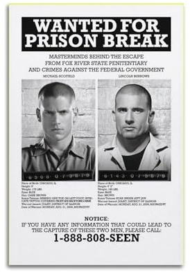 JHFQ Prison Break TV-Serie 12 Druck-Wandkunst-Poster auf Leinwand, Poster, Kunstwerk, Geschenke, Raumästhetik, 20 x 30 cm, ungerahmter Stil