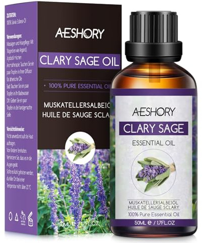 AESHORY Salbei Ätherisches Öl 50ML, Natürliches Ätherisches Salbeiöl Aromatherapieöl, Duftöle für Diffuser, Hautpflege, Haarpflege, Entspannung, Massage, Bad