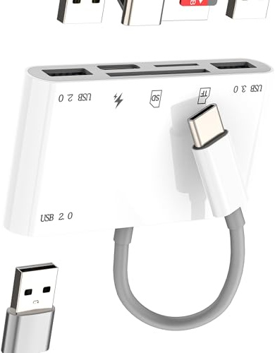 SD-Kartenleser (6-in-1), USB-Adapter für Apple iPhone 17, 16, 15 Pro Max, kompatibel mit Samsung S25, S24, USB-C-Memorystick, Micro-SD-Digitalkamera für iPad Mini, TF 3.0, OTG-Dockingstation
