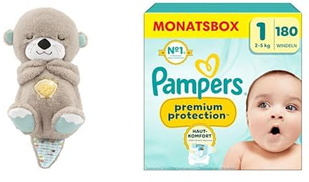 Fisher-Price Schlummer Otter Kuscheltier + Pampers Premium Protection Windeln Größe 1 (2–5 kg),180 Stück